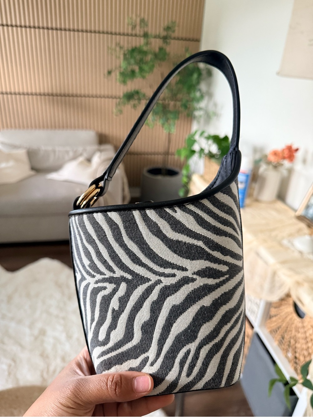 Mango Black & White Zebra Print Bucket Bag - EXCELLENT CONDITION